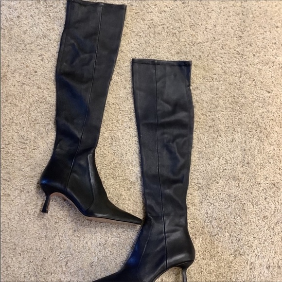 Zara Women’s Thin Heel Leather Over The Knee Boots Size 38 Black Leather Boots - Picture 4 of 9